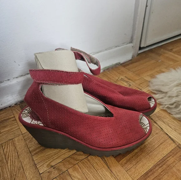 Red Wedge Platform Shoes, Sandals By Fly London. Size 7, Eu 37 - Picture 6 of 6